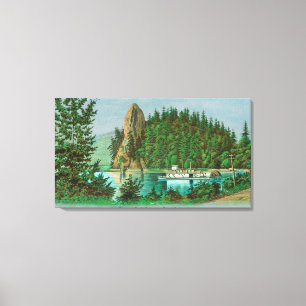 View of the Rooster Rock and Riverboat Canvas Print