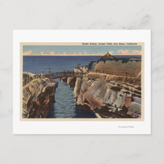View of the Rustic Bridge & Sunset Cliffs Postcard (Front)