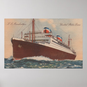 View of the S.S. Manhattan Cunard Cruise Ship Poster