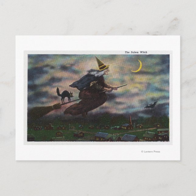 View of the Salem Witch on her Broom Postcard (Front)