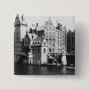 View of the Speicherstadt Hamburg, c.1910 15 Cm Square Badge