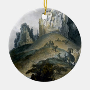 View of the Stone Walls on the Upper Missouri, pla Ceramic Tree Decoration