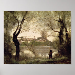 View of the Town and Cathedral of Mantes Poster