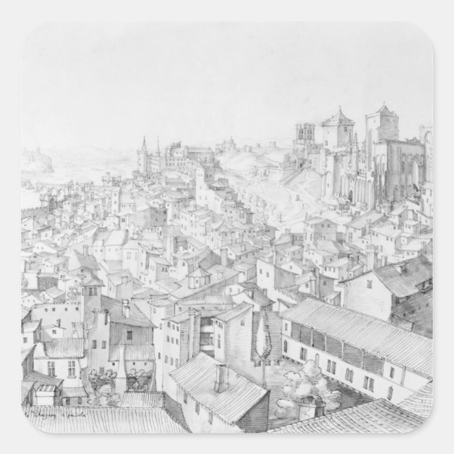 View of the Town of Avignon and its surroundings Square Sticker (Front)