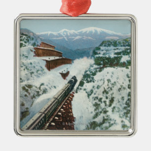 View of the Train at the Summit of the Coast Metal Tree Decoration