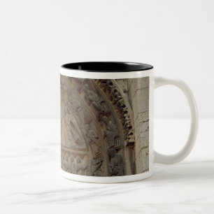 View of the tympanum depicting the Madonna Two-Tone Coffee Mug