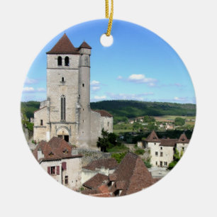 View of the village and the church (photo) ceramic tree decoration