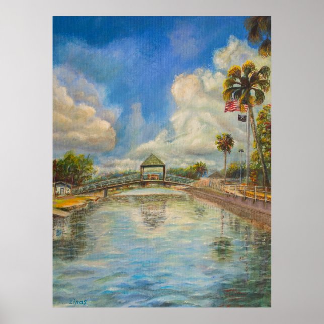 View of the walking bridge from the lake poster (Front)