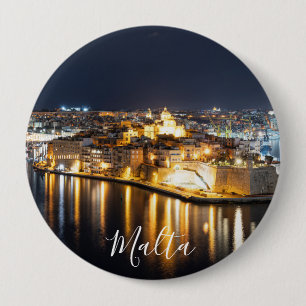 View of Three cities in Malta at night 10 Cm Round Badge