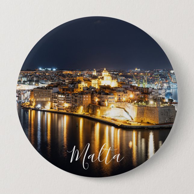 View of Three cities in Malta at night 10 Cm Round Badge (Front)