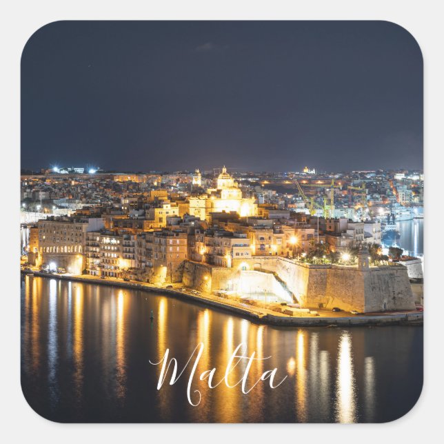 View of Three cities in Malta at night Square Sticker (Front)