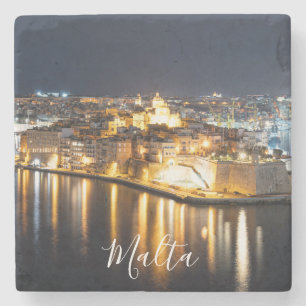 View of Three cities in Malta at night Stone Coaster