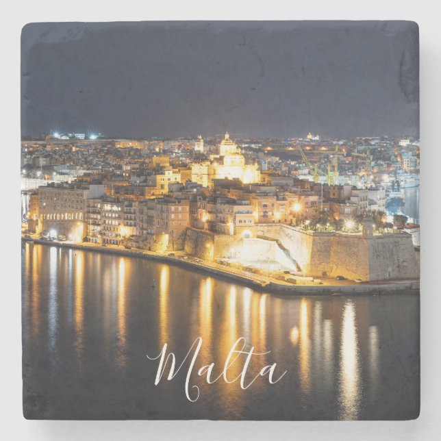 View of Three cities in Malta at night Stone Coaster (Front)