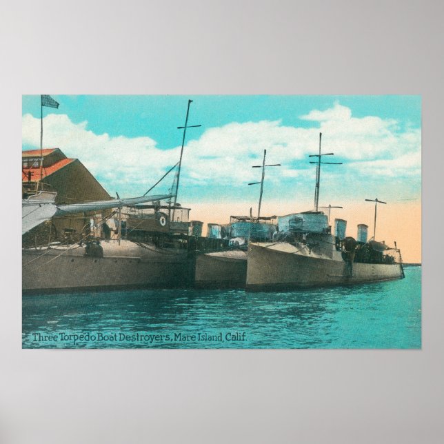 View of Three Torpedo Boat Destroyers in Dock Poster (Front)