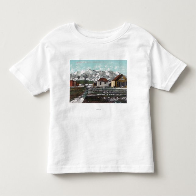 View of Town and Mountain After a Spring Snow Toddler T-Shirt (Front)