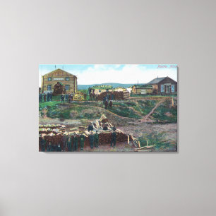 View of Townspeople Around Cut WoodNulato, AK Canvas Print
