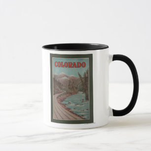 View of Train Alongside River - Travel Poster Mug