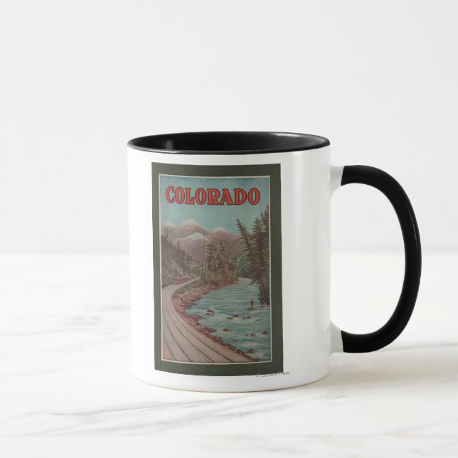 View of Train Alongside River - Travel Poster Mug (Right)