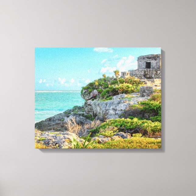 View Of Tulum Ruins, God Of Winds Temple, Mexico Canvas Print (Front)