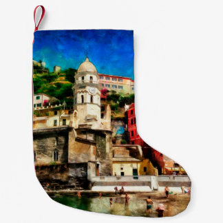 View of Vernazza, Italy. Watercolor painting conte Small Christmas Stocking
