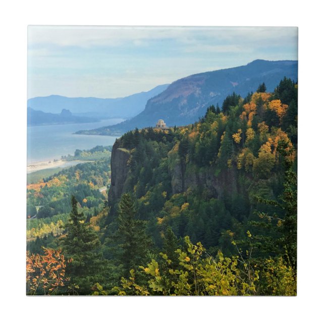 View of Vista House, Columbia River, Oregon Tile (Front)