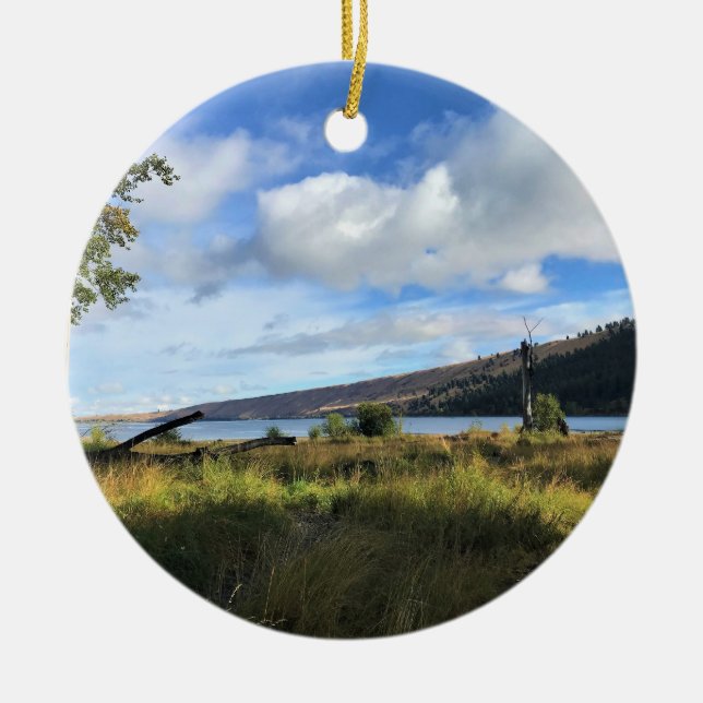 View of Wallowa Lake, Oregon Ceramic Tree Decoration (Front)