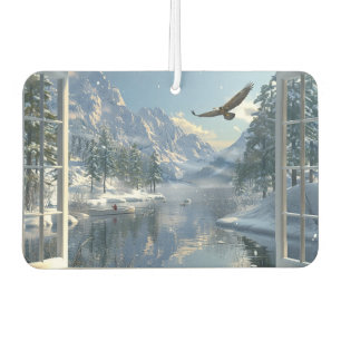 View of Winter Mountain Lake Eagle Fisherman Car Air Freshener