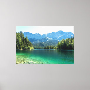 View of Zugspitze Mountain and Lake Eibsee Bavaria Canvas Print