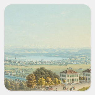 View of Zurich, c.1840 (w/c) Square Sticker