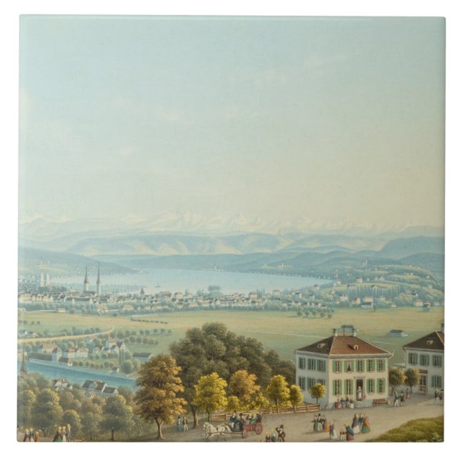 View of Zurich, c.1840 (w/c) Tile (Front)