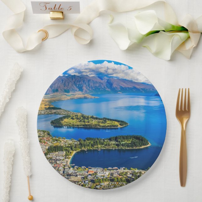View on Queenstown from Bob's Peak, New Zealand Paper Plate (Wedding)