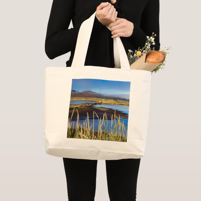 View on Saudarkrokur and Skagafjordur, Iceland Large Tote Bag (Front (Product))