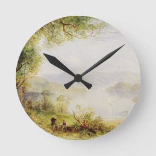 View on the Hudson River, c.1840-45 (oil on panel) Round Clock