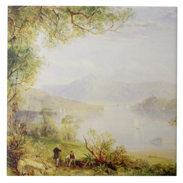 View on the Hudson River, c.1840-45 (oil on panel) Tile (Front)