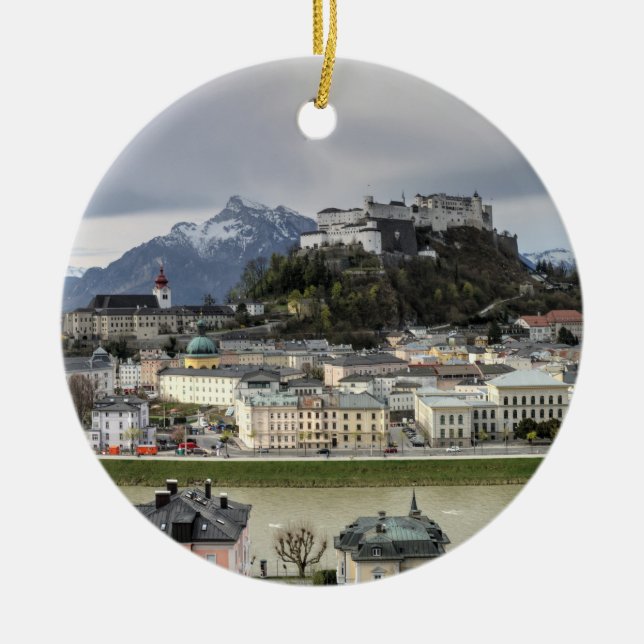 View Over Salzburg Austria Ceramic Tree Decoration (Front)