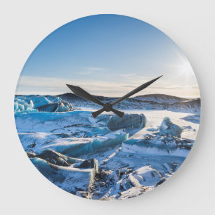 View over the frozen glacial lake large clock