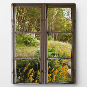 View through old window plaque