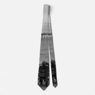 Viewing Mackinac Bridge Grayscale Neck Tie