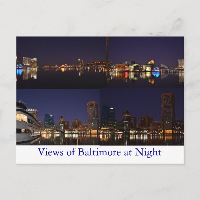 Views of Baltimore at Night Postcard (Front)