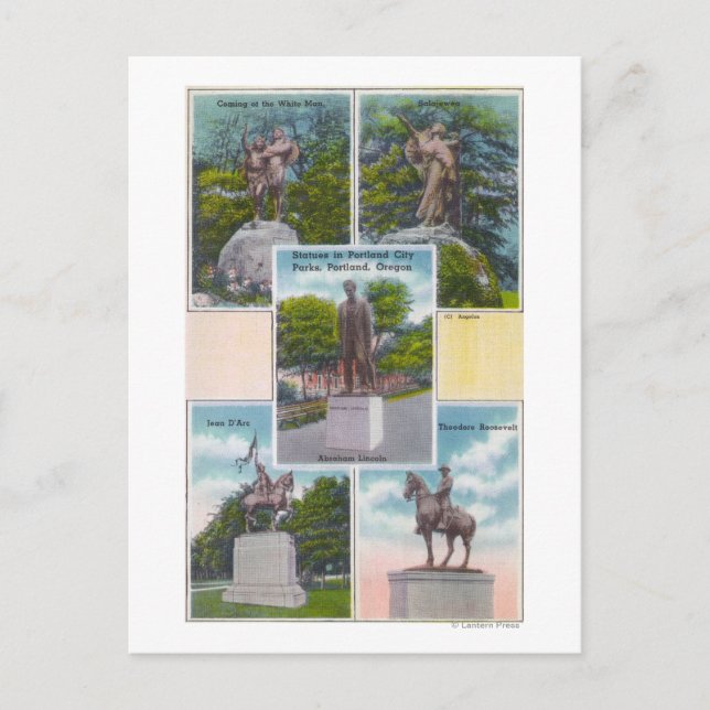 Views of Statues in Portland City Parks Postcard (Front)