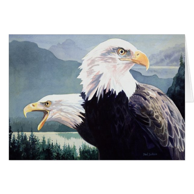 "Vigilance" Bald Eagle Pair Watercolor (Front Horizontal)