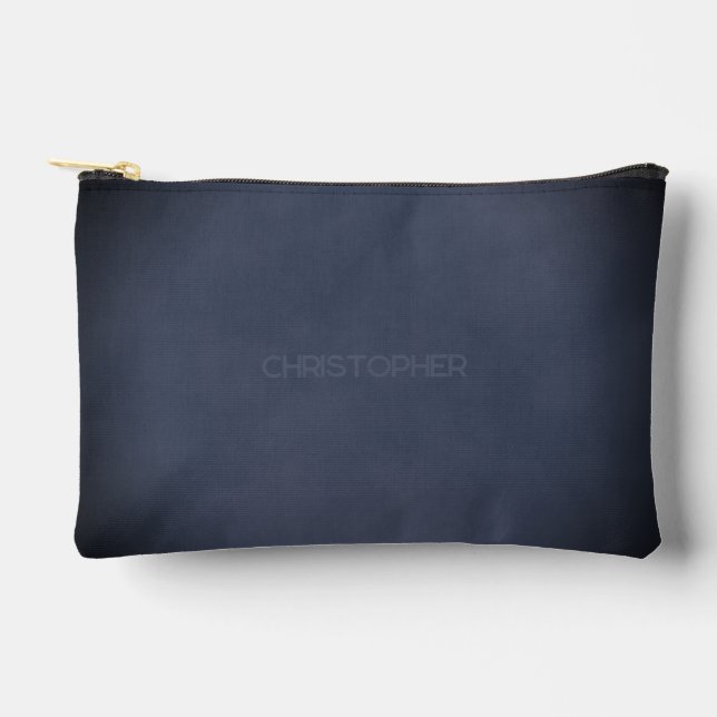 Vignetted Mottled Dark Blue Urban Grunge with Name Accessory Pouch (Front)