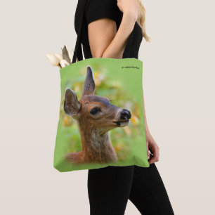 Vignetted Portrait of Smiling Blacktail Deer Fawn Tote Bag