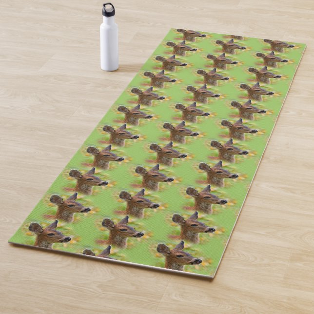 Vignetted Portrait of Smiling Blacktail Deer Fawn  Yoga Mat (In Situ)