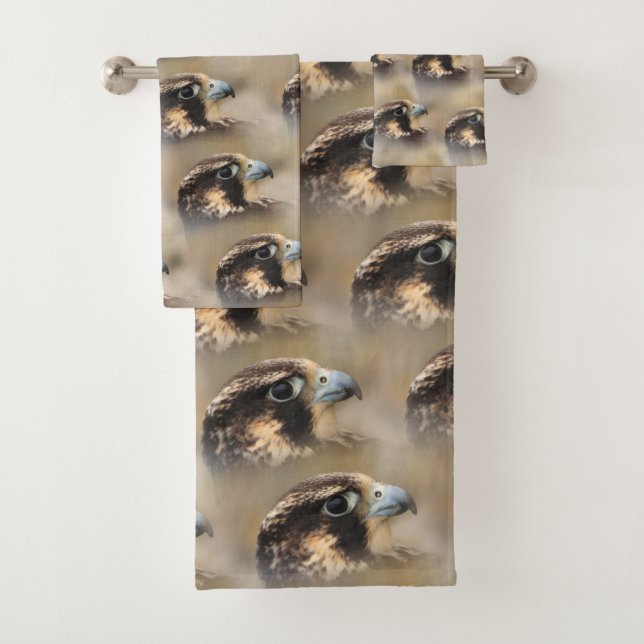 Vignetted Profile of a Peregrine Falcon Bath Towel Set (Insitu)
