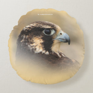 Vignetted Profile of a Peregrine Falcon Round Cushion