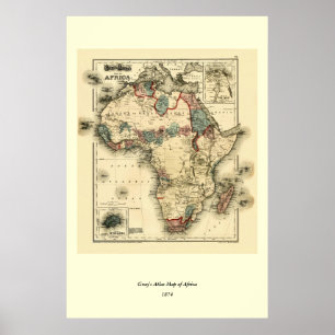 Viintage 1874 Map of Africa Antique African Print
