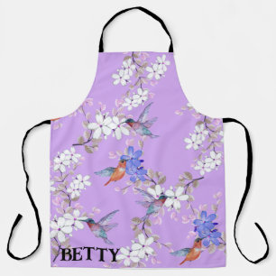 viintage birds purple botanical wallpaper apron