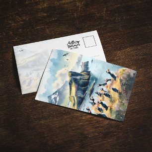 Vik Puffins Iceland Watercolor Postcard