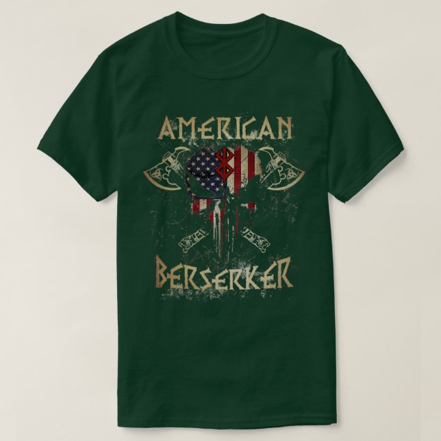 Viking American Berserker skull flag T-Shirt (Design Front)